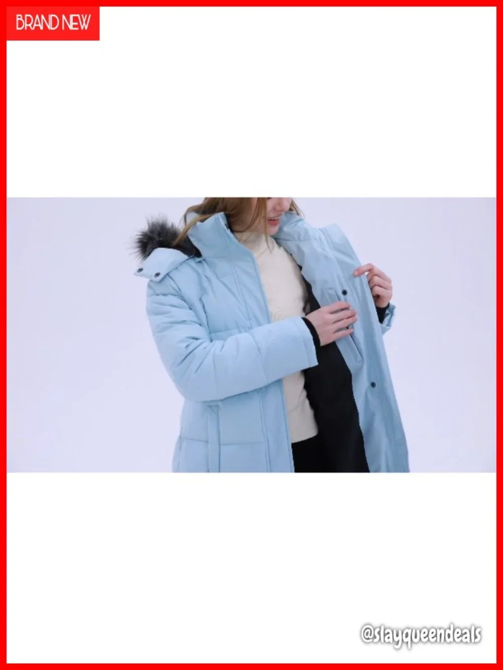 Warm Long Puffer Jacket with Faux Fur Hood - Waterproof 5000mm Windproof
